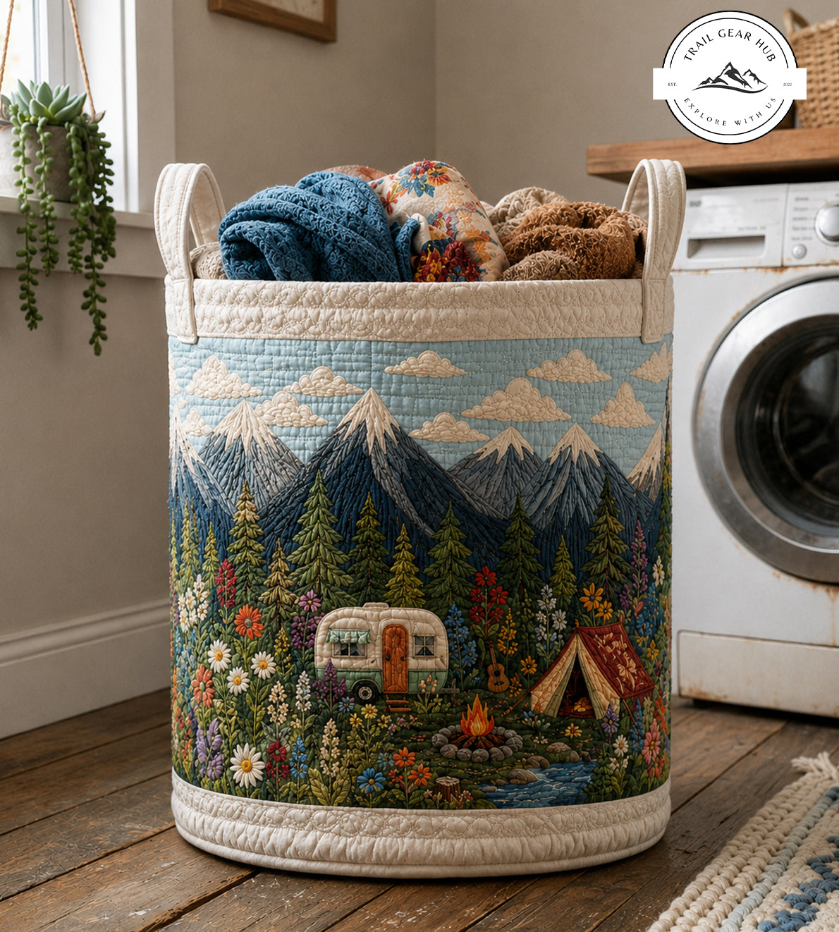 Mountain Camper Wildflower Camping Quilted Laundry Basket TG07
