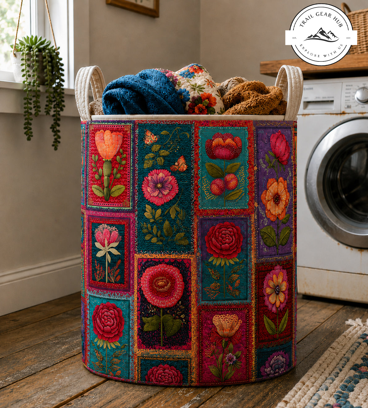 Colorful Floral Patchwork Quilted Laundry Basket TG08