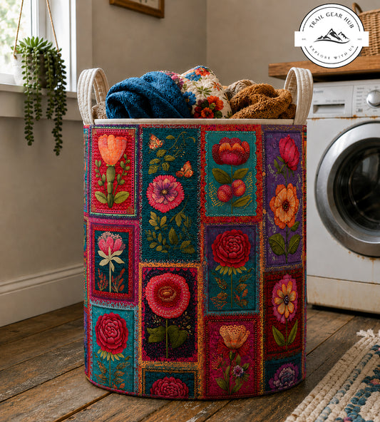 Colorful Floral Patchwork Quilted Laundry Basket TG08