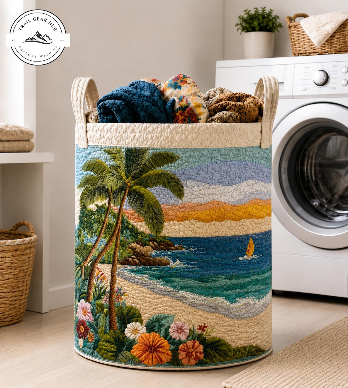 Tropical Beach Quilted Laundry Basket TG24