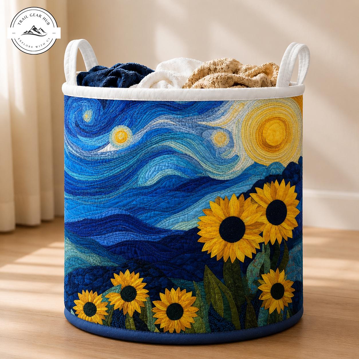 Van Gogh Starry Night & Sunflowers Quilted Laundry Basket TG30