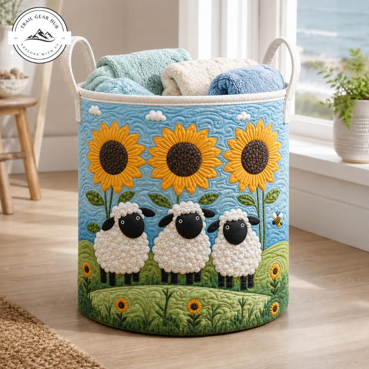 Cute Sheep and Sunflowers Quilted Laundry Basket TG35