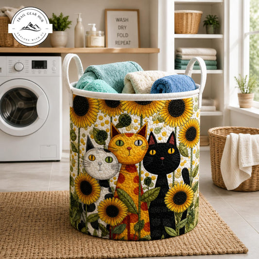 Sunflowers & Cats Fabric Quilted Laundry Basket TG36