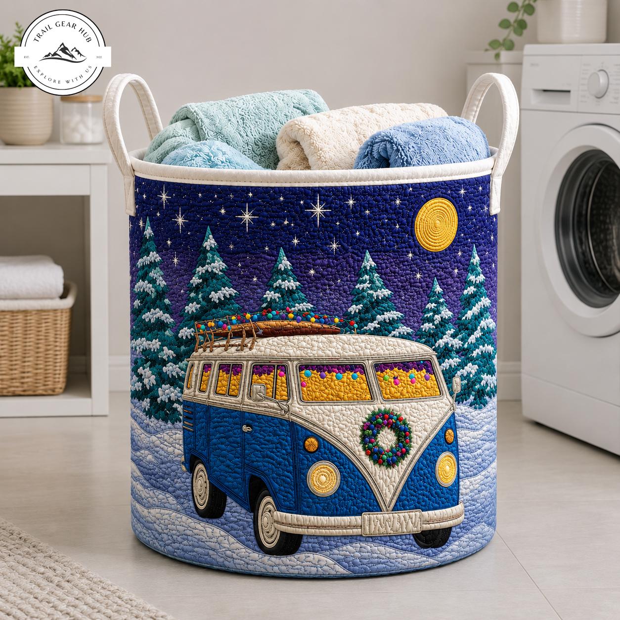 Vintage Winter Camper Quilted Laundry Basket TG42