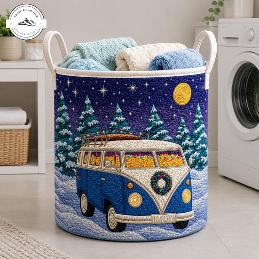 Vintage Winter Camper Quilted Laundry Basket TG42