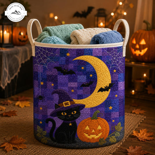 Witches Hat Black Cat Quilted Laundry Basket TG52