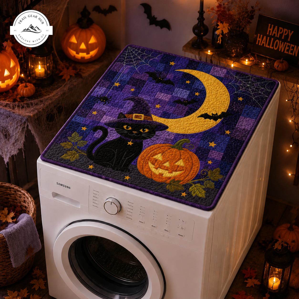 Witches Hat Black Cat Quilted Washing Machine Cover TG52QLTWMC