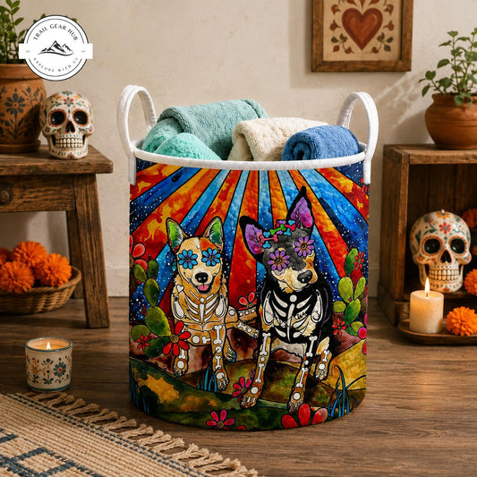 Colorful Dia de los Muertos Dog Quilted Laundry Basket TG53