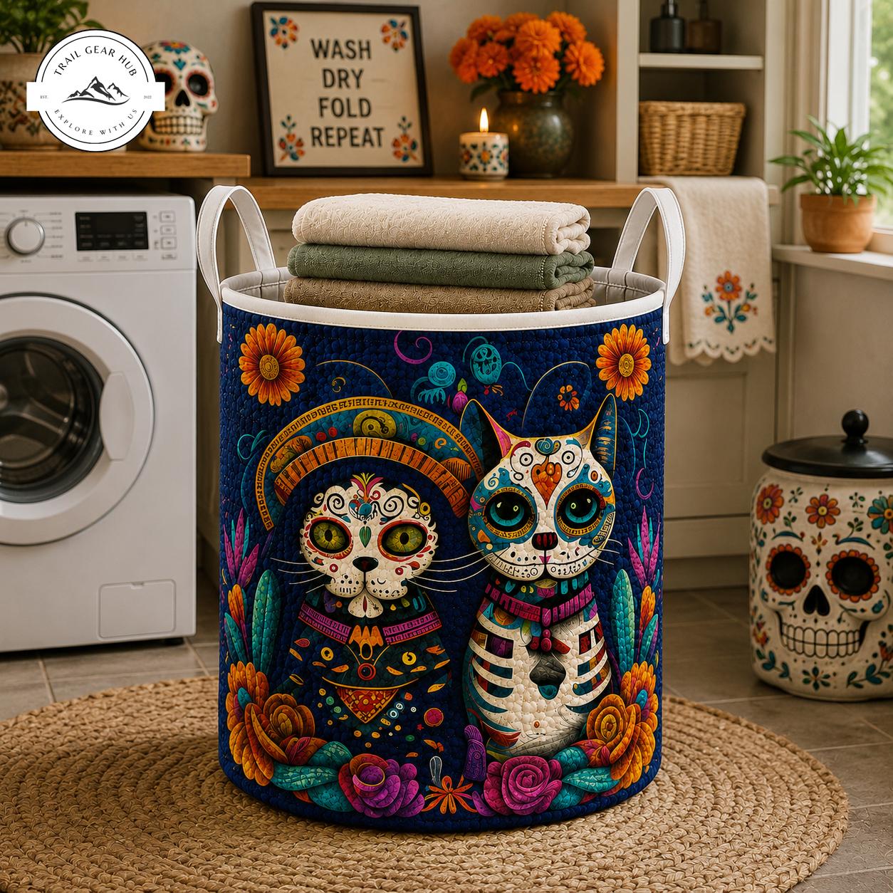Sugar Skull Cats Quilted Laundry Basket TG54