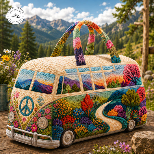 Colorful Mountain Camper Van Personalized Quilted Duffle Bag TG07