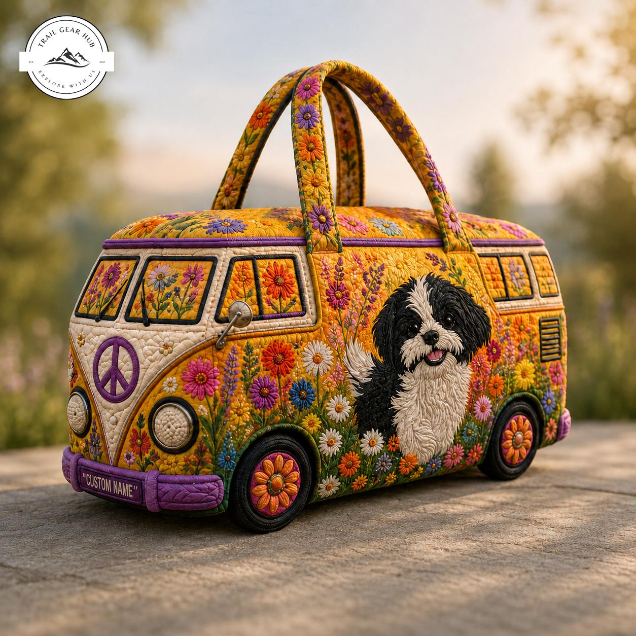 Shih Tzu Floral VW Bus Personalized Quilted Duffle Bag TG37