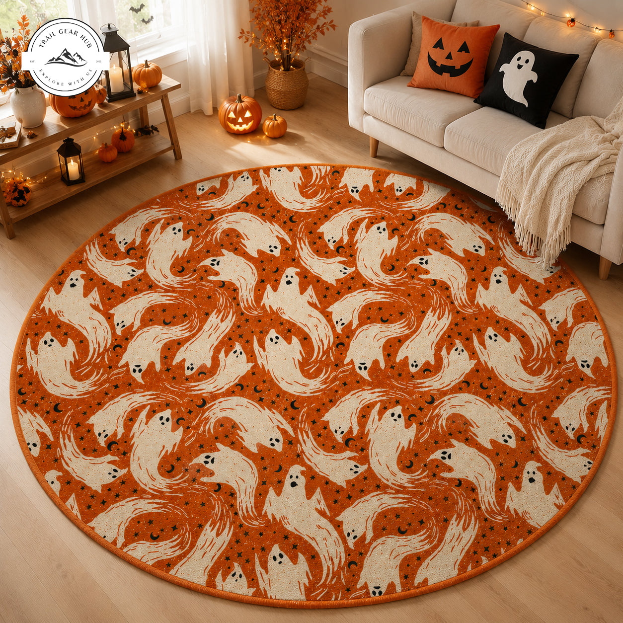 Spooky Ghost Pattern Round Carpet TG7