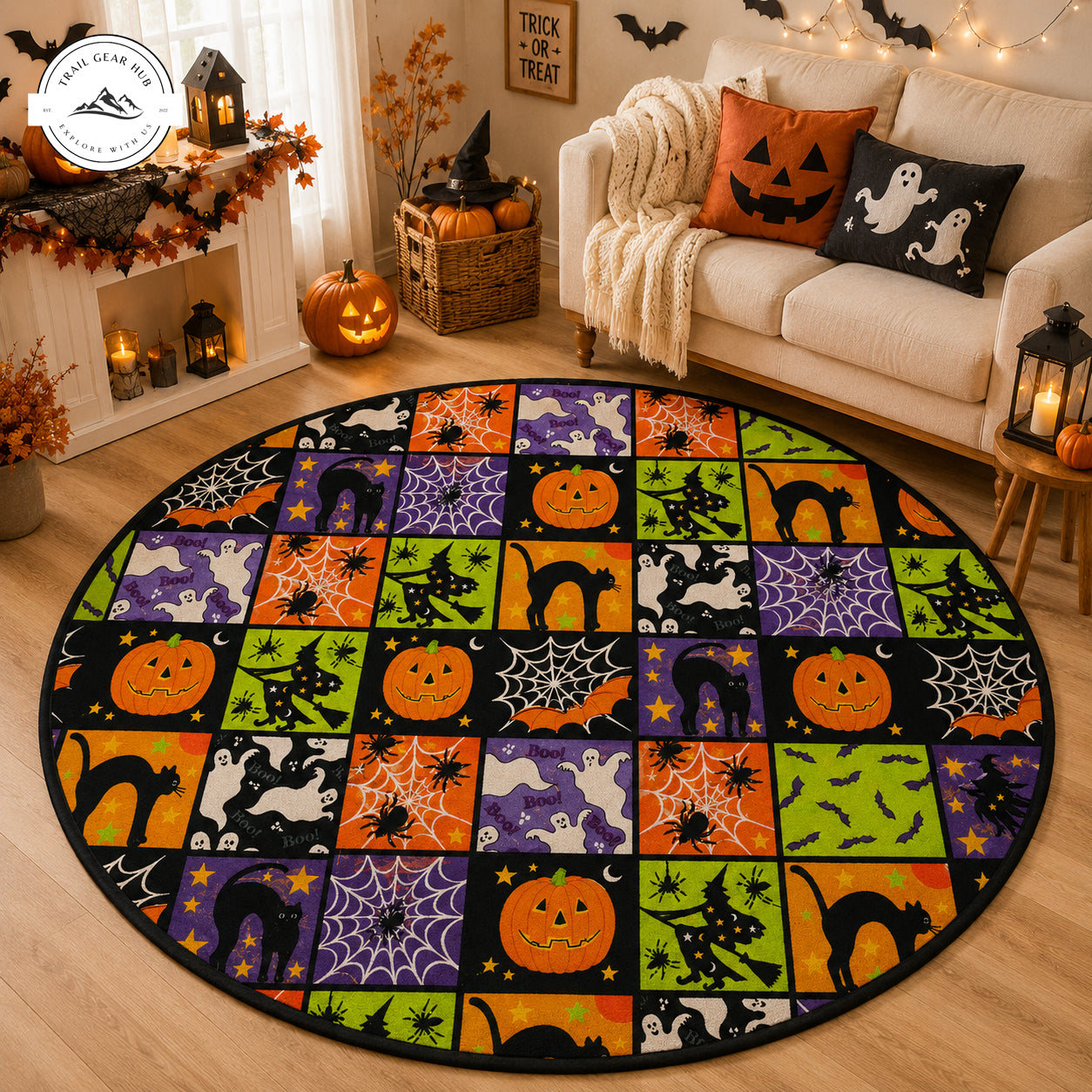 Vintage Patchwork Spooky Round Carpet TG8
