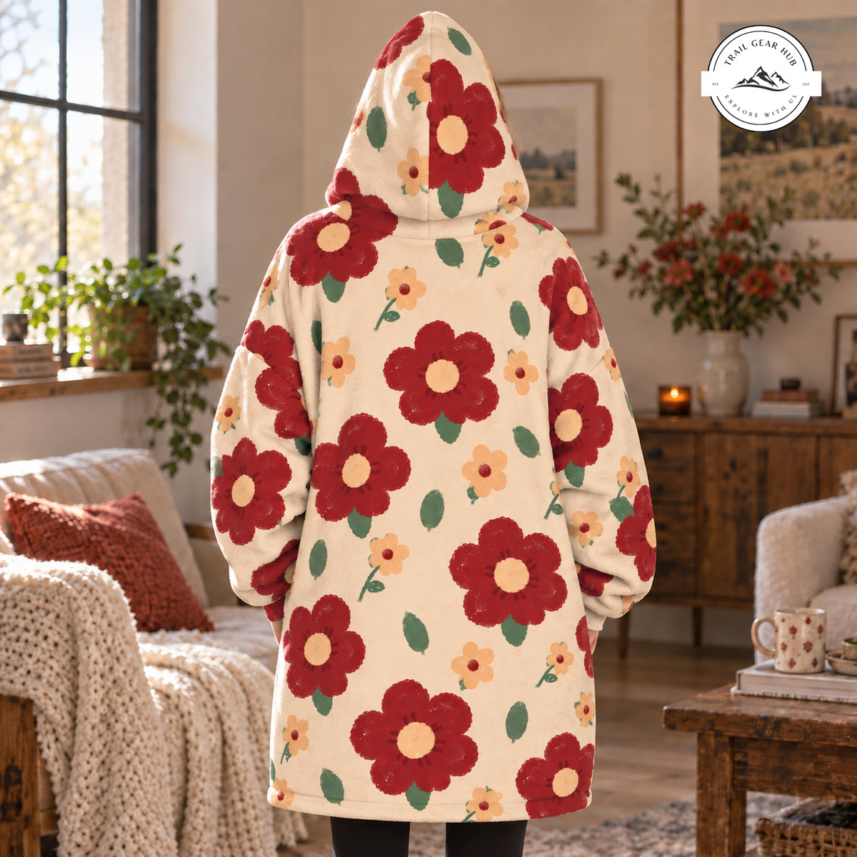 Cute Red Floral Oversized Snug Hoodie TG19