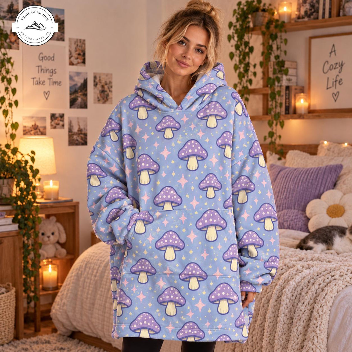 Cute Purple Mushroom Oversized Snug Hoodie TG20