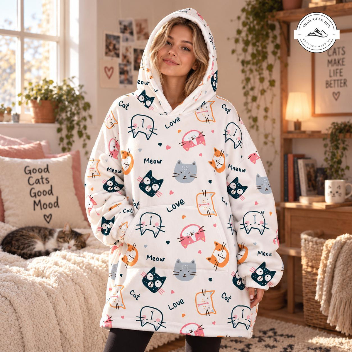 Cute Cat Pattern Snug Hoodie TG21