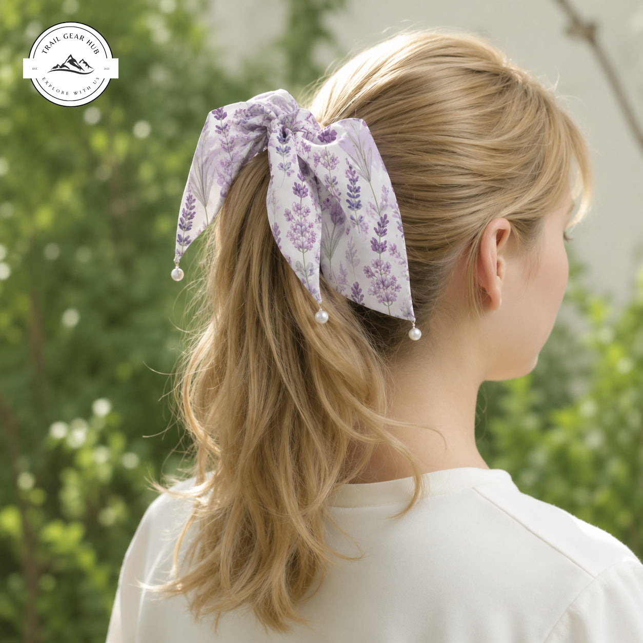 Lavender Floral Satin Pearl Hair Tie TG10
