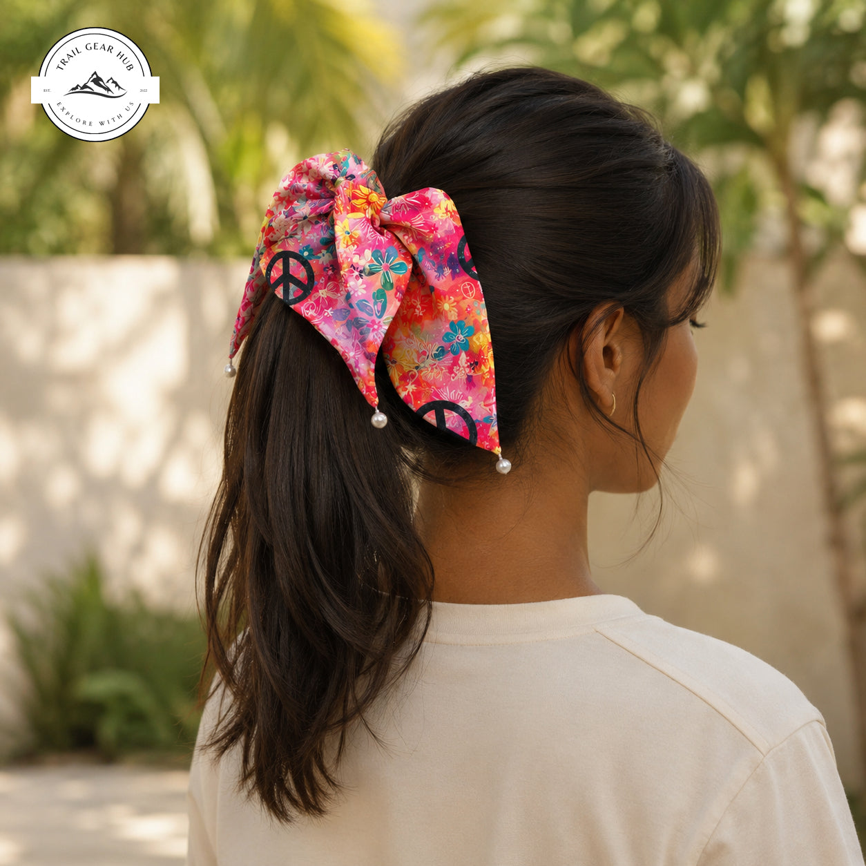 Boho Floral Satin Pearl Hair Tie TG11
