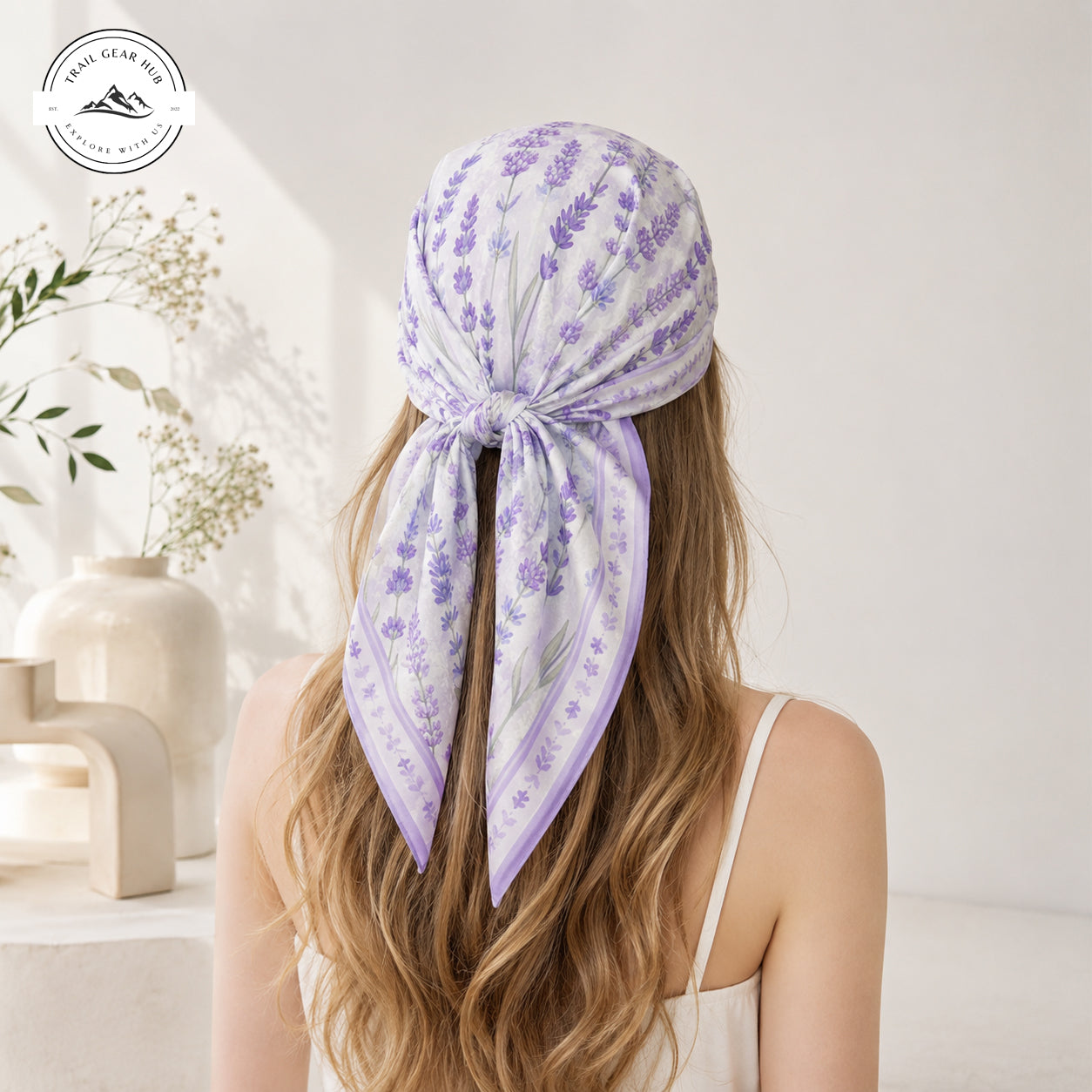 Lavender Floral Satin Square Scarf TG10