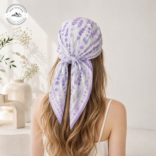 Lavender Floral Satin Square Scarf TG10