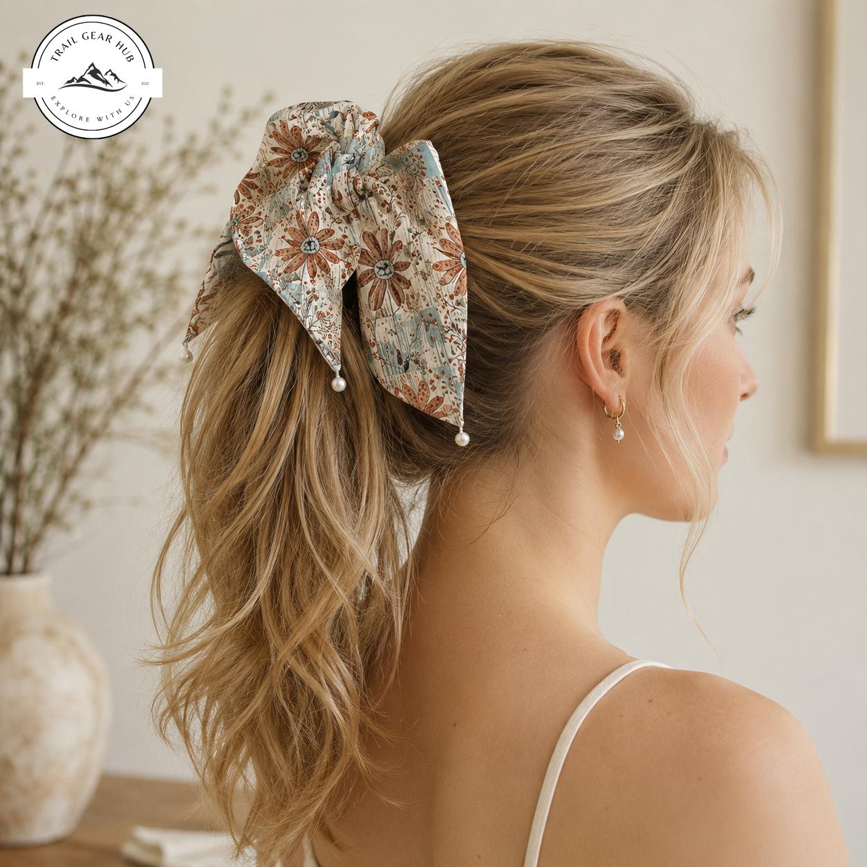 Boho Floral Satin Pearl Hair Tie TG09SPHT