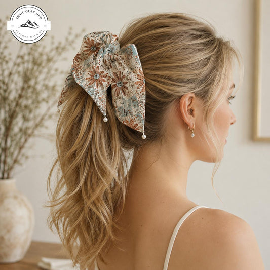 Boho Floral Satin Pearl Hair Tie TG09SPHT