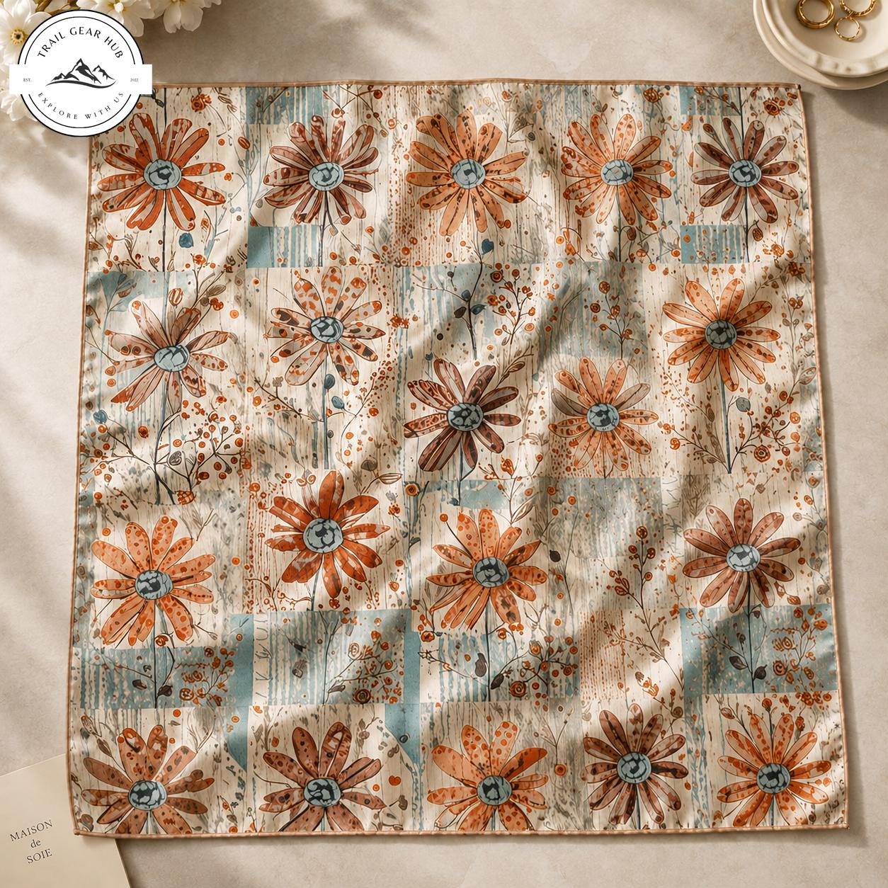 Boho Floral Satin Square Scarf TG09SSBD