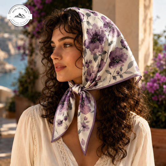 Elegant Purple Floral Satin Square Scarf TG10SSBD