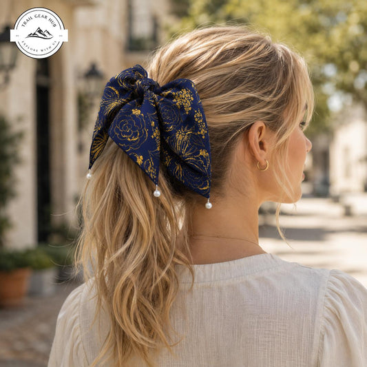 Floral Line Art Satin Pearl Hair Tie TG10SPHT