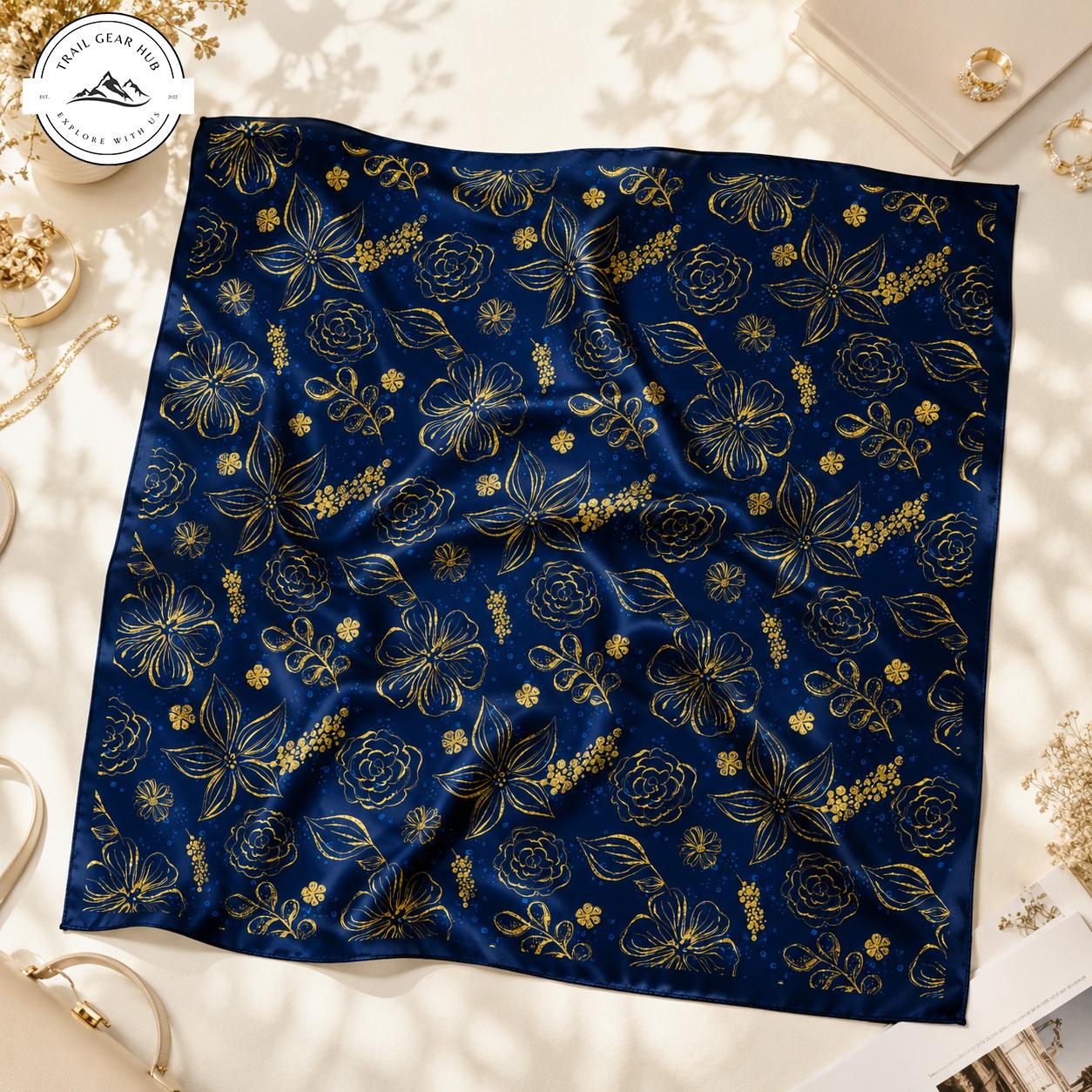 Floral Line Art Satin Square Scarf TG10SSBD