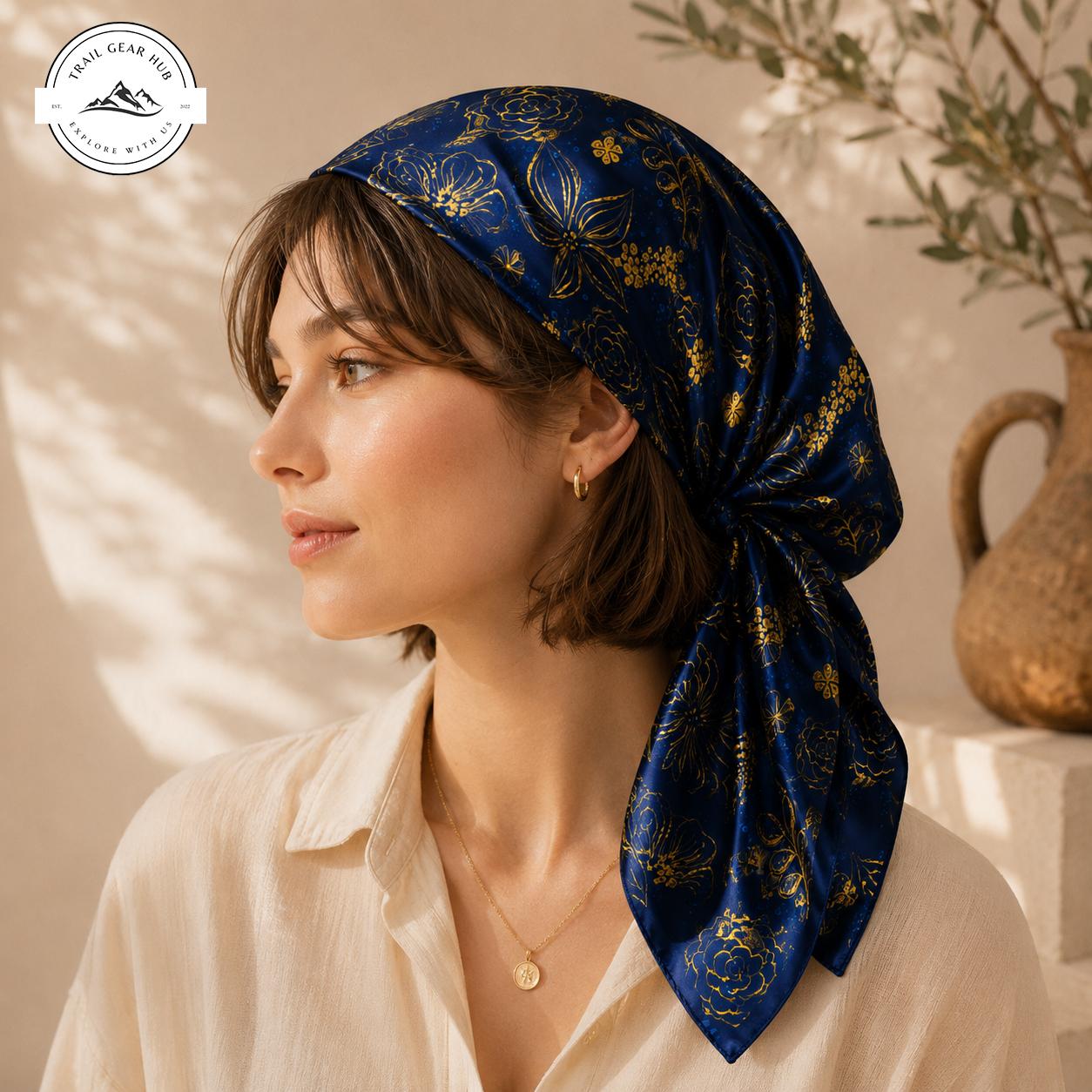 Floral Line Art Satin Square Scarf TG10SSBD