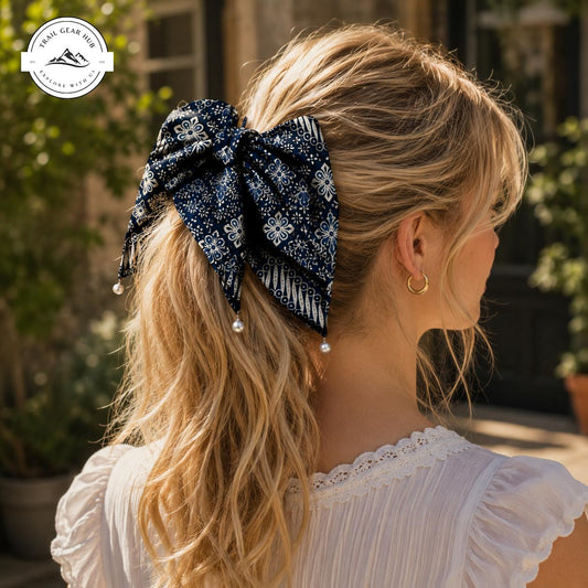 Boho Geometric Print Satin Pearl Hair Tie TG11SPHT