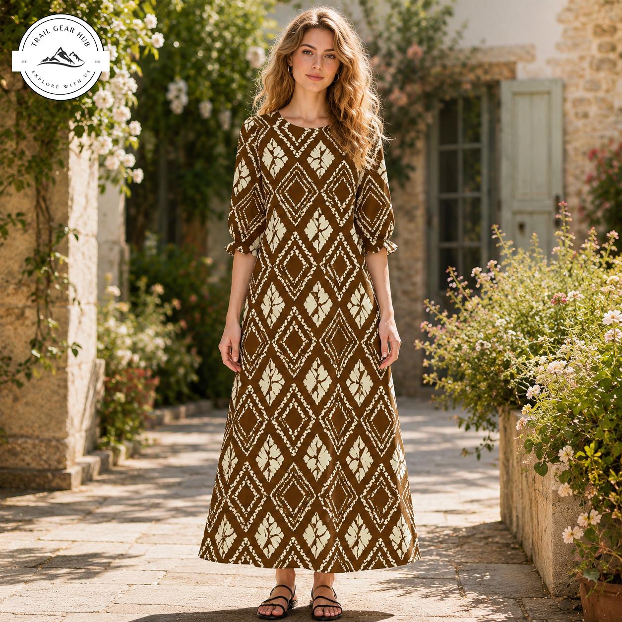 Bohemian Tribal Women's Mid Length Sleeve Dress TG12