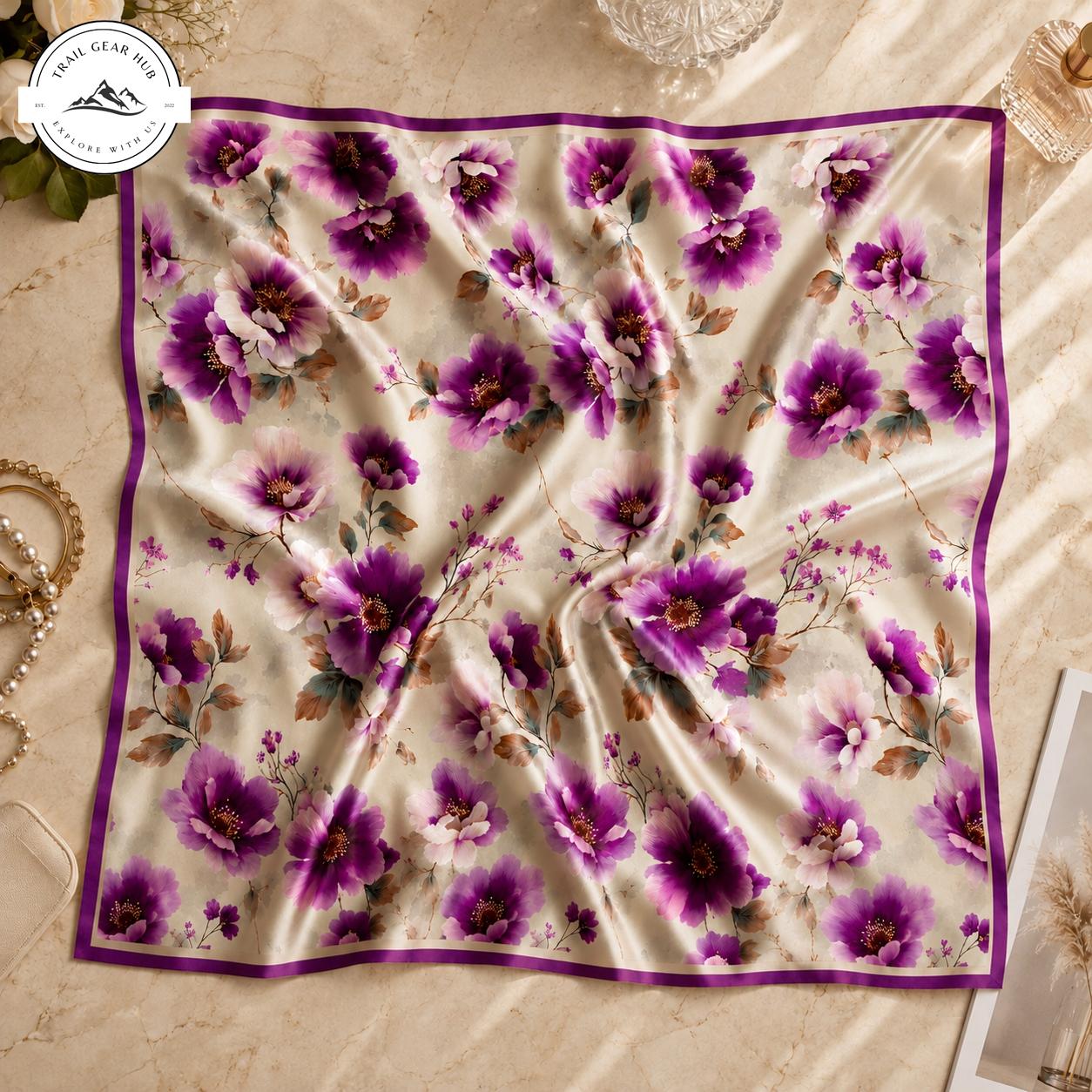 Vintage Floral Satin Square Scarf TG10SSBD
