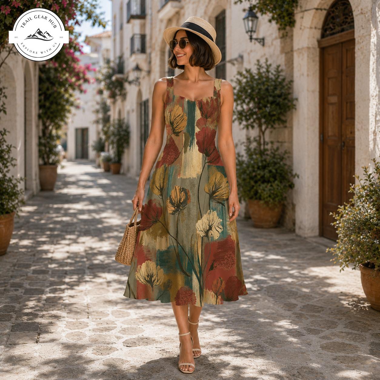 Vintage Floral Printed Women's Vest Dress TG11