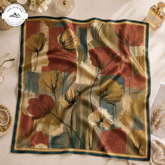 Vintage Floral Printed Satin Square Scarf TG11SSBD