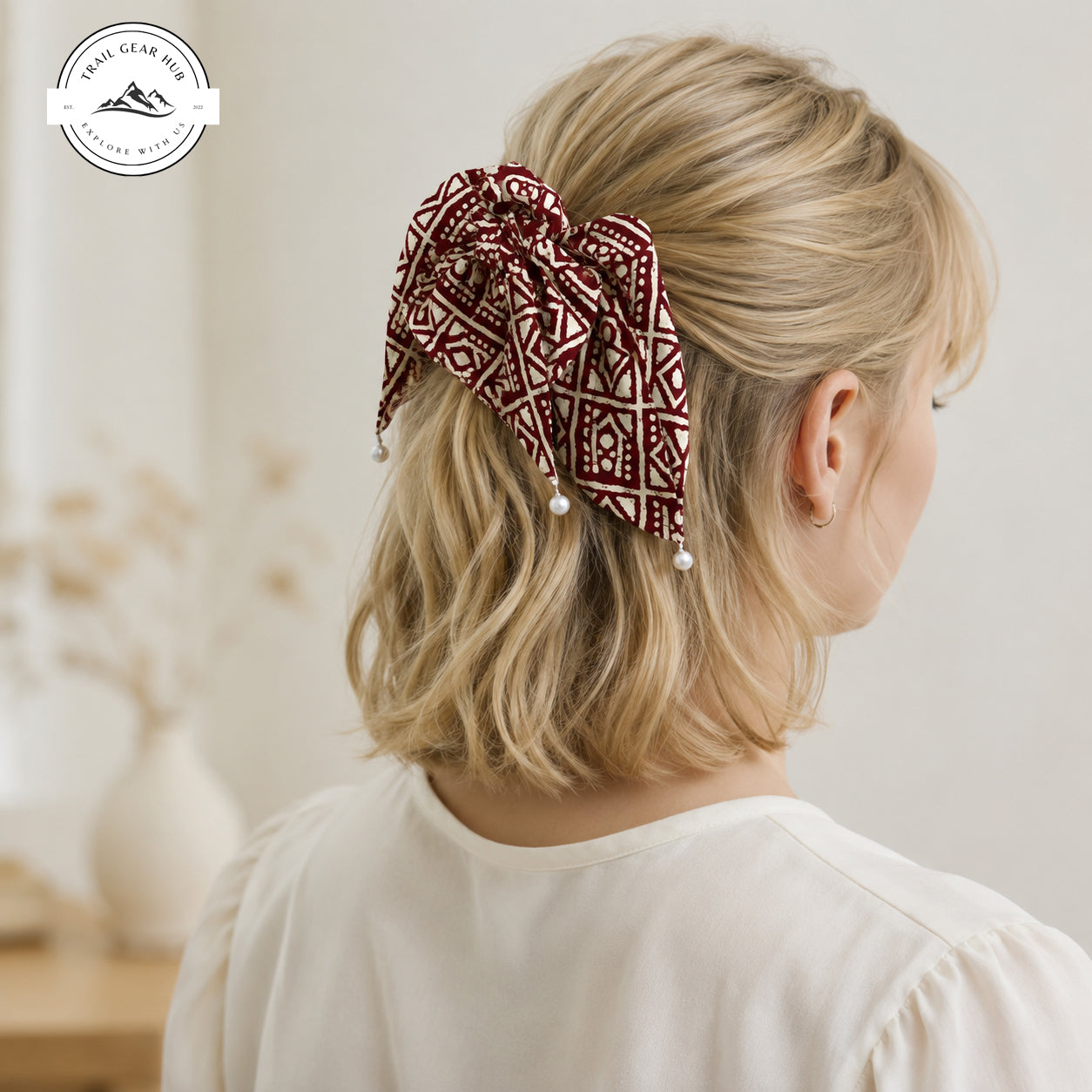 Bohemian Tribal Print Satin Pearl Hair Tie TG12SPHT