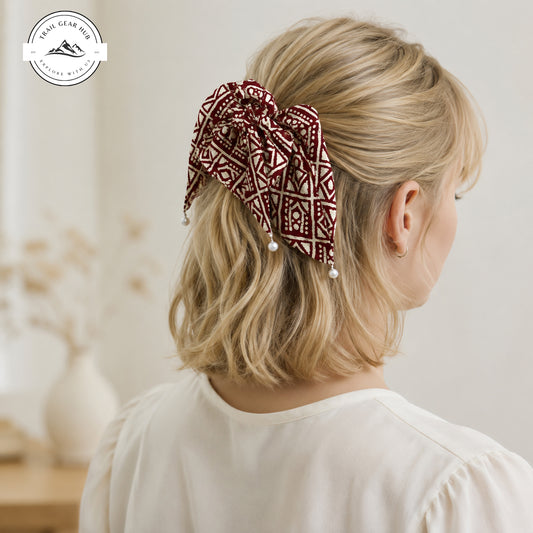 Bohemian Tribal Print Satin Pearl Hair Tie TG12SPHT