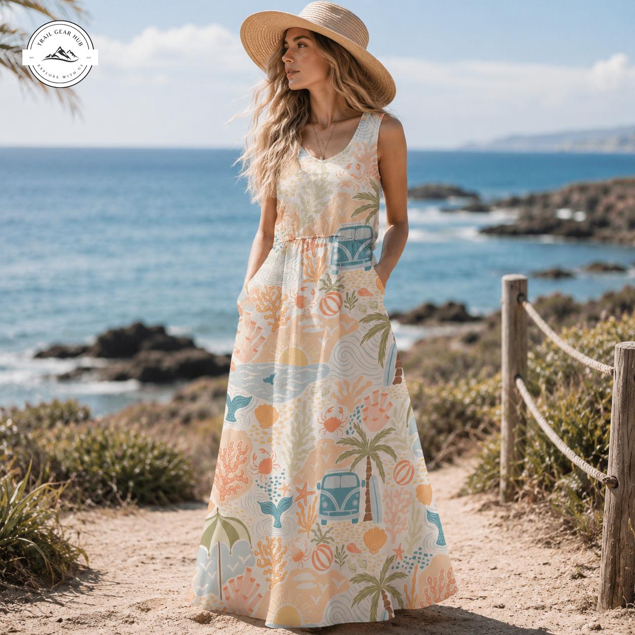 Tropical Vacation Summer Women’s Sleeveless Maxi Dress TG08
