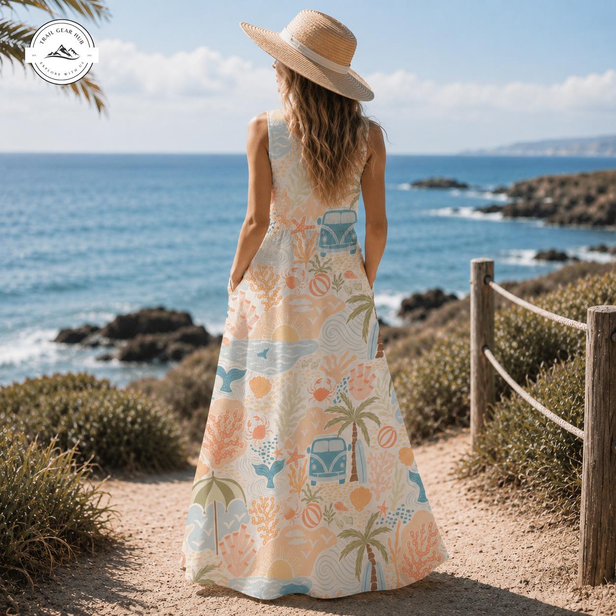 Tropical Vacation Summer Women’s Sleeveless Maxi Dress TG08