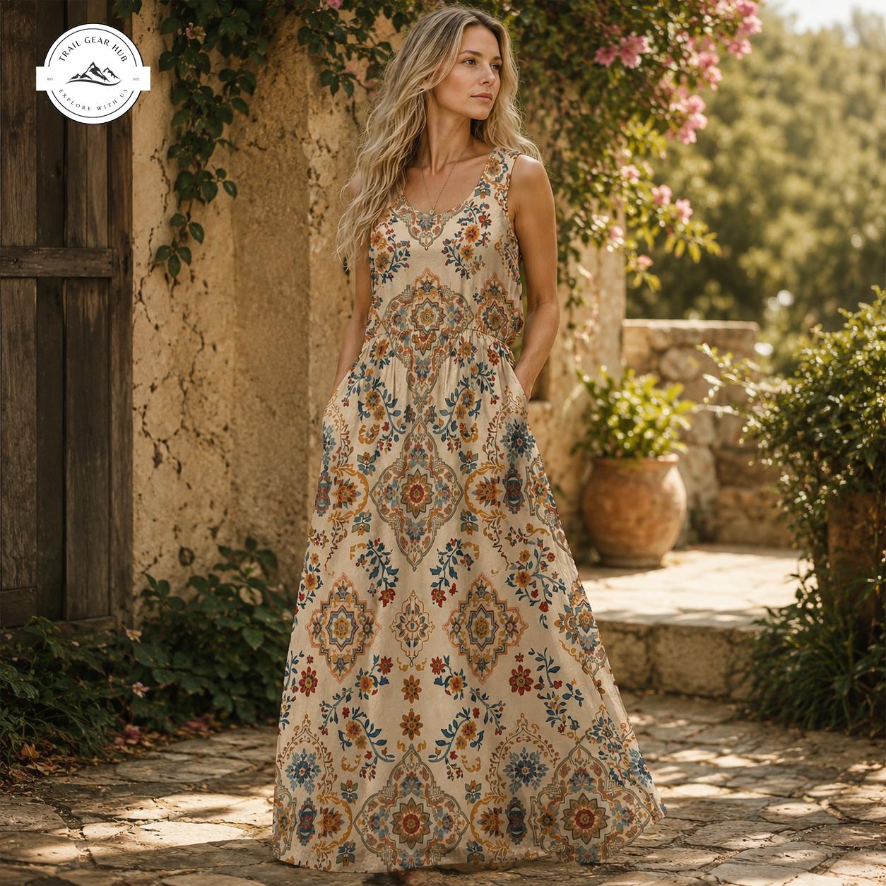 Boho Floral Women’s Sleeveless Maxi Dress TG09