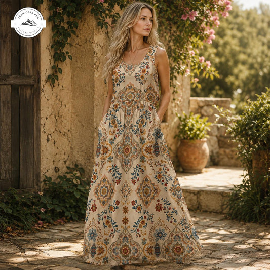 Boho Floral Women’s Sleeveless Maxi Dress TG09