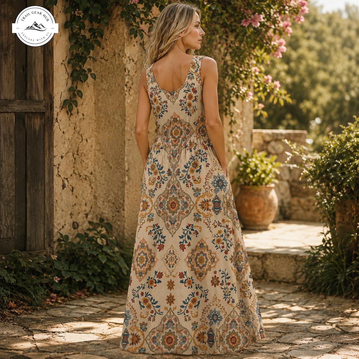 Boho Floral Women’s Sleeveless Maxi Dress TG09