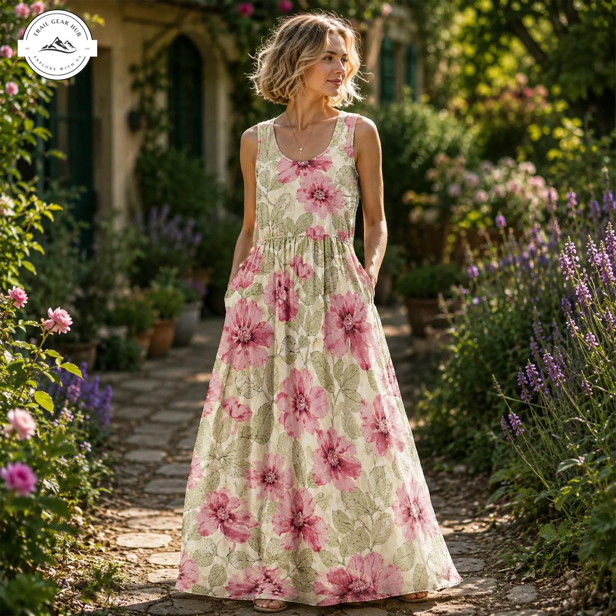 Vintage Boho Garden Party Women’s Sleeveless Maxi Dress TG10