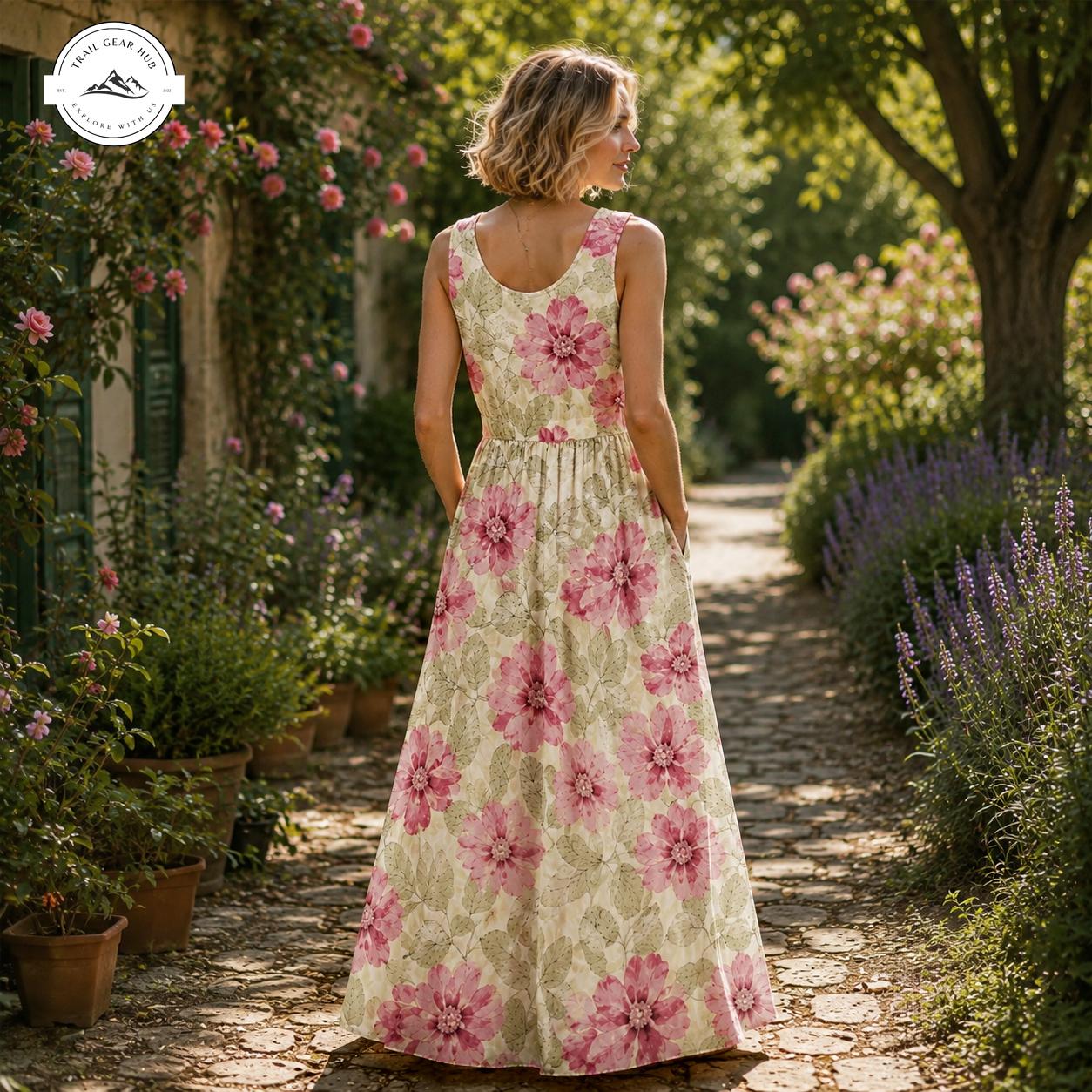 Vintage Boho Garden Party Women’s Sleeveless Maxi Dress TG10