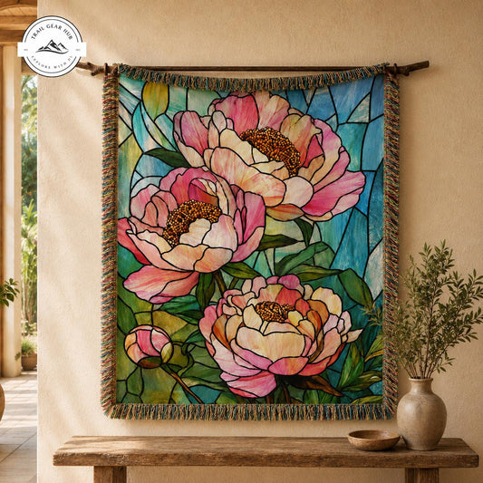 Stained Glass Peony Woven Throw Blankets TG11