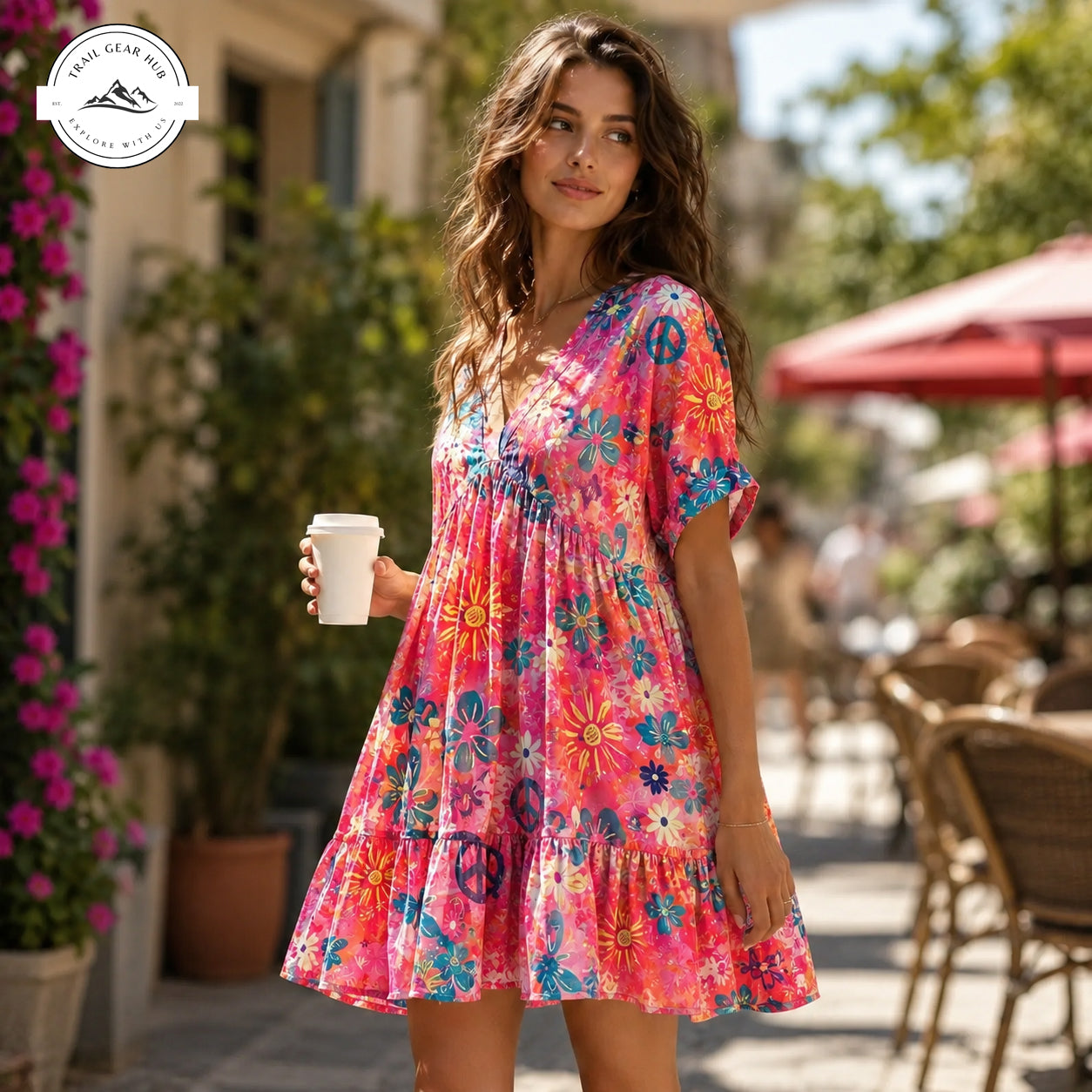 Summer Sunshine Women’s Flowy V Neck Dress TG10