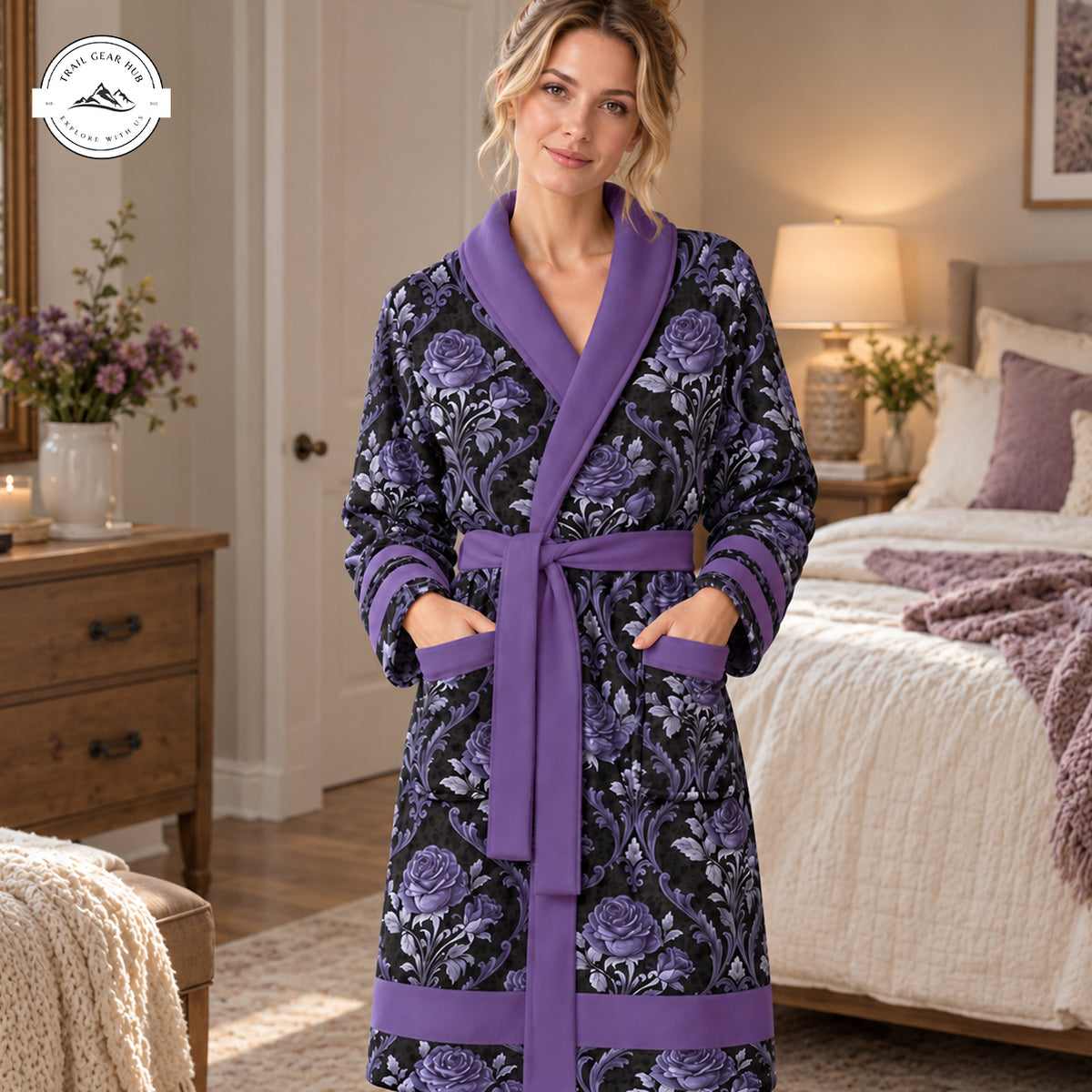 Purple Floral Rose Pattern Bathrobes TN10