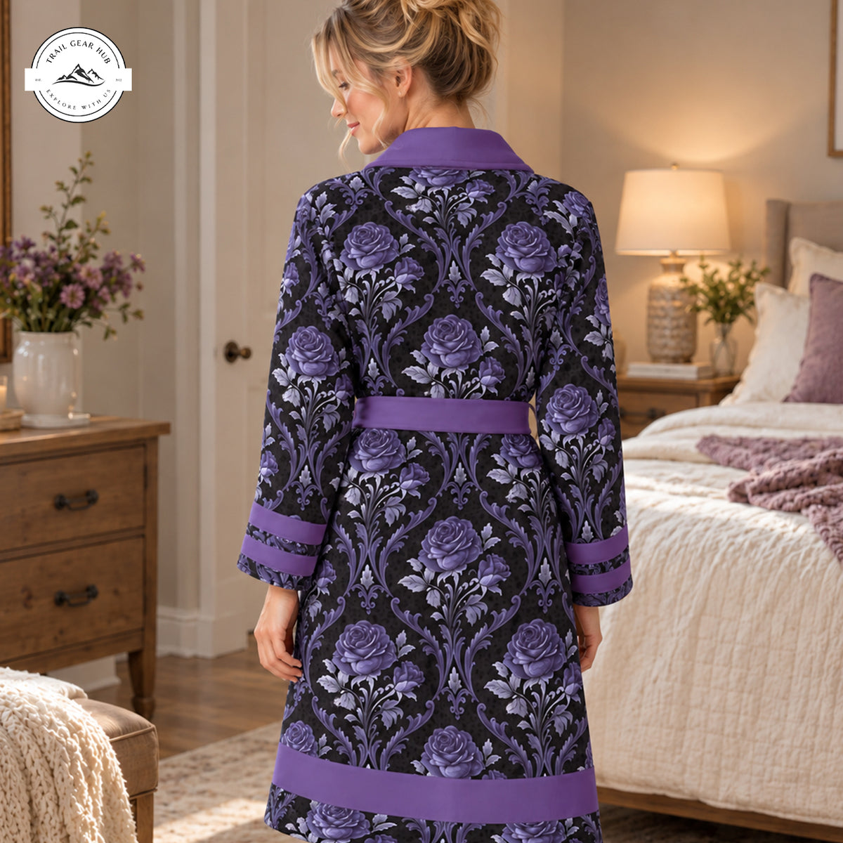 Purple Floral Rose Pattern Bathrobes TN10