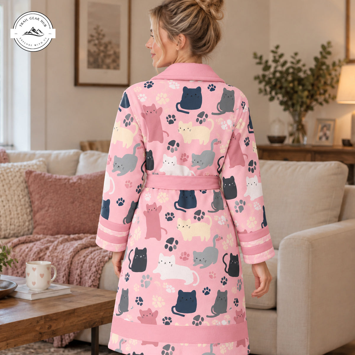 Cute Pink Cat Print Bathrobes TN11